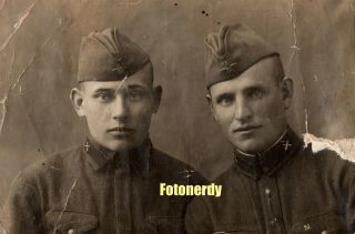 Wwii Era Soviet Russian Portrait Photo Red Army Artillery Comrades Soldiers A1