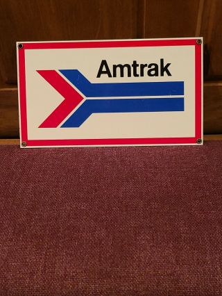 Vintage Amtrak Train Railway Porcelain Metal Sign Usa Railroad Oil Gas Station