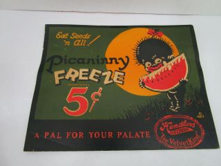 Vintage Picaninny Freeze Hendlers Ice Cream Cardboard Sign 1920s