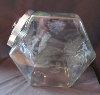 Vintage Large 10 " Slanted Glass Jar Cracker Cookie Candy Store Display Metal Lid