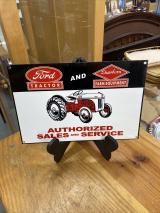 Vintage Ford Tractor Sales Service Porcelain Heavy Metal Sign Farm Gas Oil