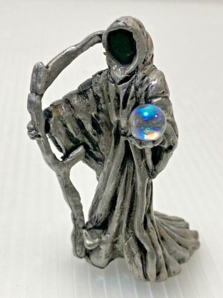 Grim Reaper Pewter Figurine Crystal Ball Sunglo 2.  5  In