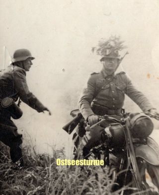Wwii Wk2 Era German Photo Wehrmacht Soldiers Krad Motorcycle Goggles Helmets O1