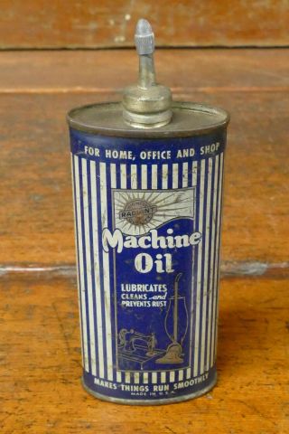 Vintage 1930s Radiant Machine Oil 4oz Oval Lead Top Handy Oiler Oil Can Graphics