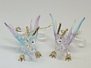 2 Mystical Fantasy Dragon Rainbow Color Hand Blown Glass Hanging Ar0685a