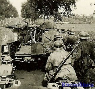Best Wehrmacht Troops & Kradmelder On Busy Road By Lkw Trucks & Motorcycles