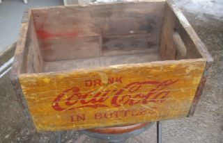 Vintage Yellow & Red Tall Drink Coca - Cola Wood Crate Or Box For Coke Bottles