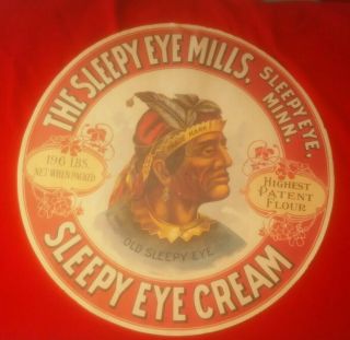 Sleepy Eye Mills Flour Indian Native American Picture Label 16 " Dia