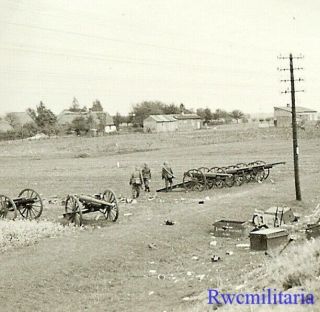 Left Behind German View Of Abandoned Polish Artillery Guns In Open Field; 1939