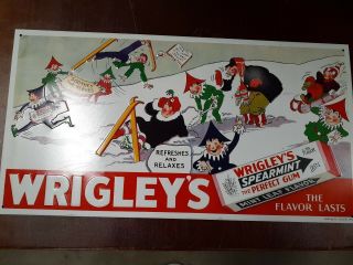 Wrigleys Spearmint Gum Elves Advertising Tin Point - Of - Sign