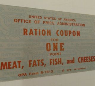 Usa Office Of Price Administration Wwii Ration Coupon One Point Meat Fish Cheese