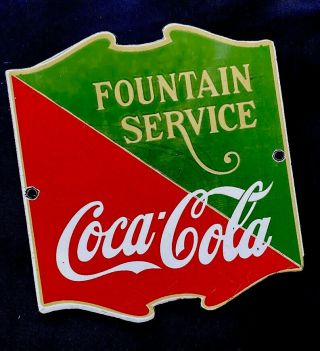 Vintage Coke Coca - Cola Fountain Service Porcelain Sign Car Gas Oil Truck Auto