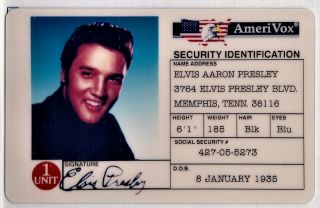Elvis Presley Security Id Phone Card.  In Envelope.