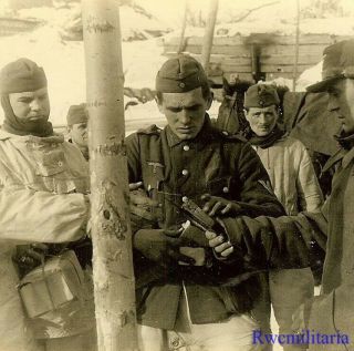 Rations Wehrmacht Troops (some In Snow Camo Gear) Sharing Supplies; Russia