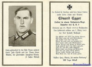 Death Notice: Wehrmacht Soldat In Infanterie Regiment; Kia In Russia 1943