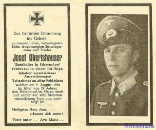 Death Notice: Wehrmacht Feldwebel In Infanterie Regiment; Kia In Russia 1942
