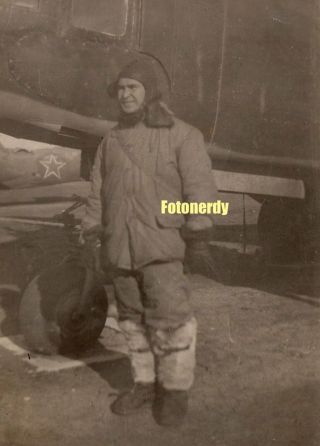 Wwii Soviet Russian Photo Air Force Pilot In Flight Suit Airfield In Crimea R5