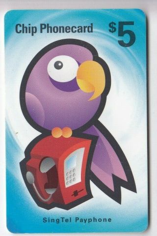 Asie Telecarte / Phonecard.  Singapour 5$ Oiseau Bird Perroquet 2000 Chip/puce