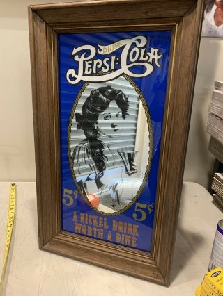 Large 30x 16” Vintage Drink Pepsi Cola A Nickel Drink Worth A Dime Framed Mirror