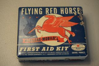 Flying Red Horse Mobilgas First Aid Kit W/ 4 Pegasus Red Plastic Charms
