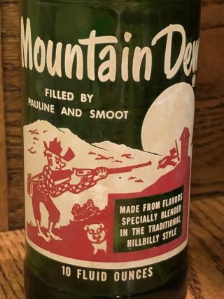 VINTAGE HILLBILLY MOUNTAIN DEW SODA POP BOTTLE FILLED BY PAULINE AND SMOOT 10oz 3