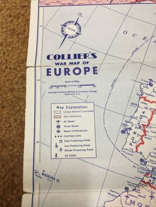 Colliers War Map Of Europe And Far East Folding Map WWII Some Age See Pictures 2