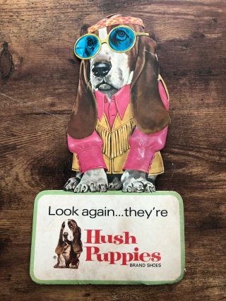 Vintage Hush Puppies Brand Shoes Store Display Sign Hippie Basset Hound Dog 4