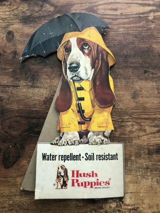 Vintage Hush Puppies Brand Shoes Store Display Sign Basset Hound Dog Raincoat