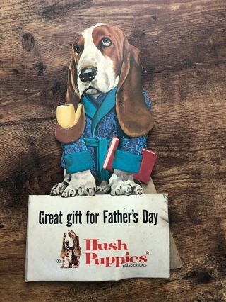 Vintage Hush Puppies Brand Shoes Store Display Sign Basset Hound Dog Smokin Pipe