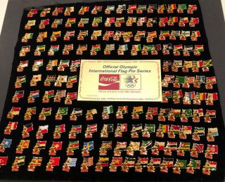 1984 La Olympics Coca - Cola 150 Nation Flag Pin Set In 11 Baggies & Plaque