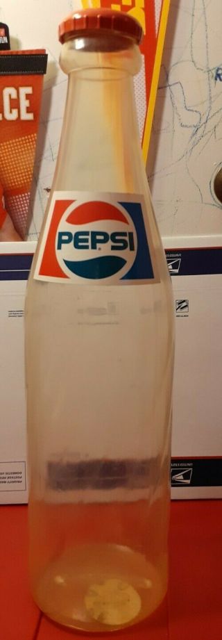 Vintage Giant 24 " Tall & 6 - 1/2 " Diameter Plastic Pepsi Swirl Bottle Bank Red Lid