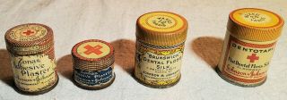 4 Vintage Small Tins - Johnson & Johnson Zonas Adhesive Plasters & 2 Dental Floss
