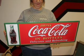 Coca Cola 1923 Christmas Bottle Soda Pop Gas Oil 28 " Reissue Embossed Metal Sign