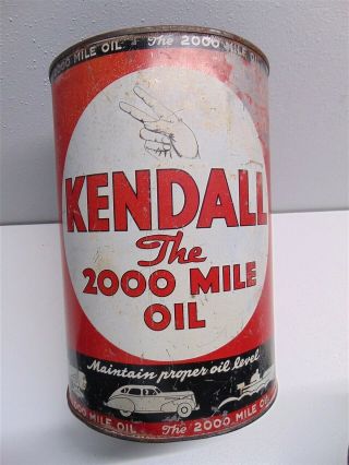 Vintage Red Kendall The 2000 Mile Oil 5 Quarts Empty Oil Transportation Can