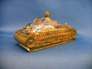 Vintage Glass & Tin Toy Ww Ii Tank,  Man In Turret Candy Container Circa 1942