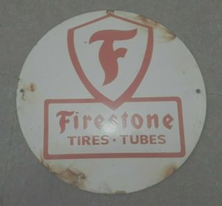 Porcelain Firestone Tires Tubes Enamel Sign Size 10 Inches