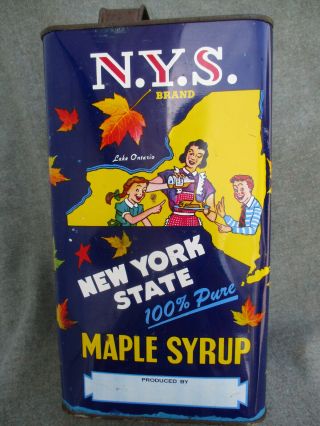 Vintage 1940s - 1950s Nys N.  Y.  S.  York State Pure Maple Syrup Tin 1 Gallon Can