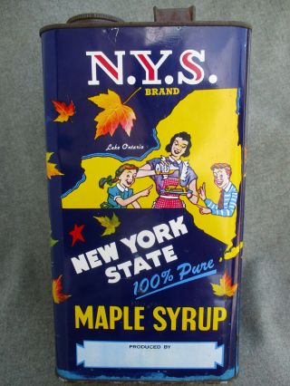 VINTAGE 1940s - 1950s NYS N.  Y.  S.  YORK STATE PURE MAPLE SYRUP TIN 1 GALLON CAN 3