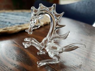 Glass Figurine Clear Magical Dragon Fantasy Collectible Miniature Hand Blown
