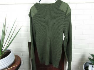 Vintage Us Military Olive Green Knitted Wool Ls Pullover Sweater,  Size 44 Holes