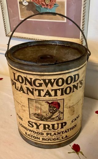 Vintage Black Americana Longwood Plantations Syrup Advertising Tin Metal Can