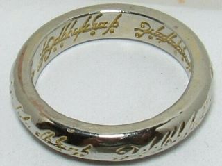 Lord Of The Rings The One Ring Sz 6.  5 Band Hobbit Silver W/ Gold Letter Words