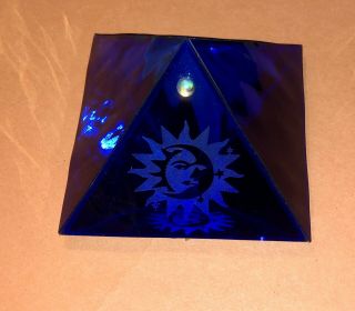 Kheops Celestial Blue Glass Etched Sun Moon Pyramid Wishing Box Mirror Floor