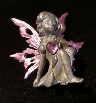 Small Pewter Fairy Figurine W/purple Heart & Wings