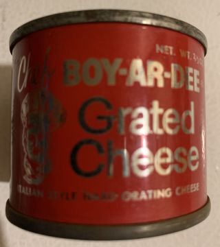 Vintage 1950s 2/3 Oz Tin Can Chef Boy - Ar - Dee Grated Cheese Full