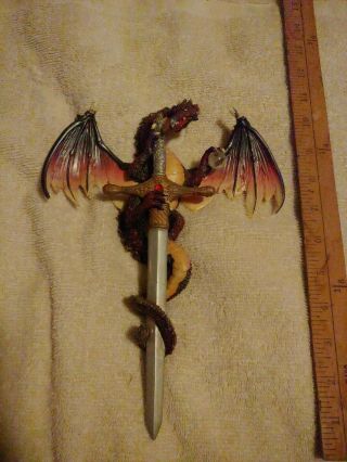 11 Inch Dragon With Dagger And Marble Wall Plaque Statue Figurine