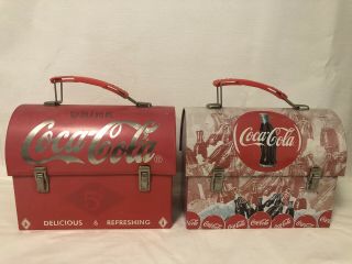 Vintage,  Coca - Cola,  Set Of Two (2) Tin Lunch Metal Boxes,  2003,  York,  Bonuses.