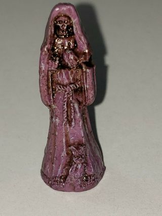 Purlple 1.  25 " Pocket Santa Muerte Holy Death Grim Reaper Statue Mexico Curada