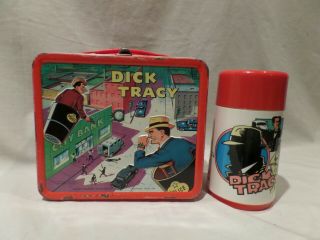 Vintage 1967 " Dick Tracy " Metal Lunch Box And Thermos By Aladdin
