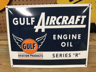 Vintage Style Gulf Motor Oil Aircraft Porcelain Pump Plate Sign